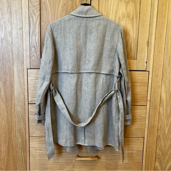 Crown Linen Designs Linen Trench Coat Beige Flax Size XS Classic Spring Chic - Picture 7 of 7